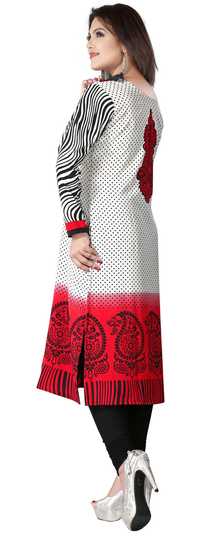 India Tunic Top Kurti Womens Long Blouse Indian Apparel (Red)