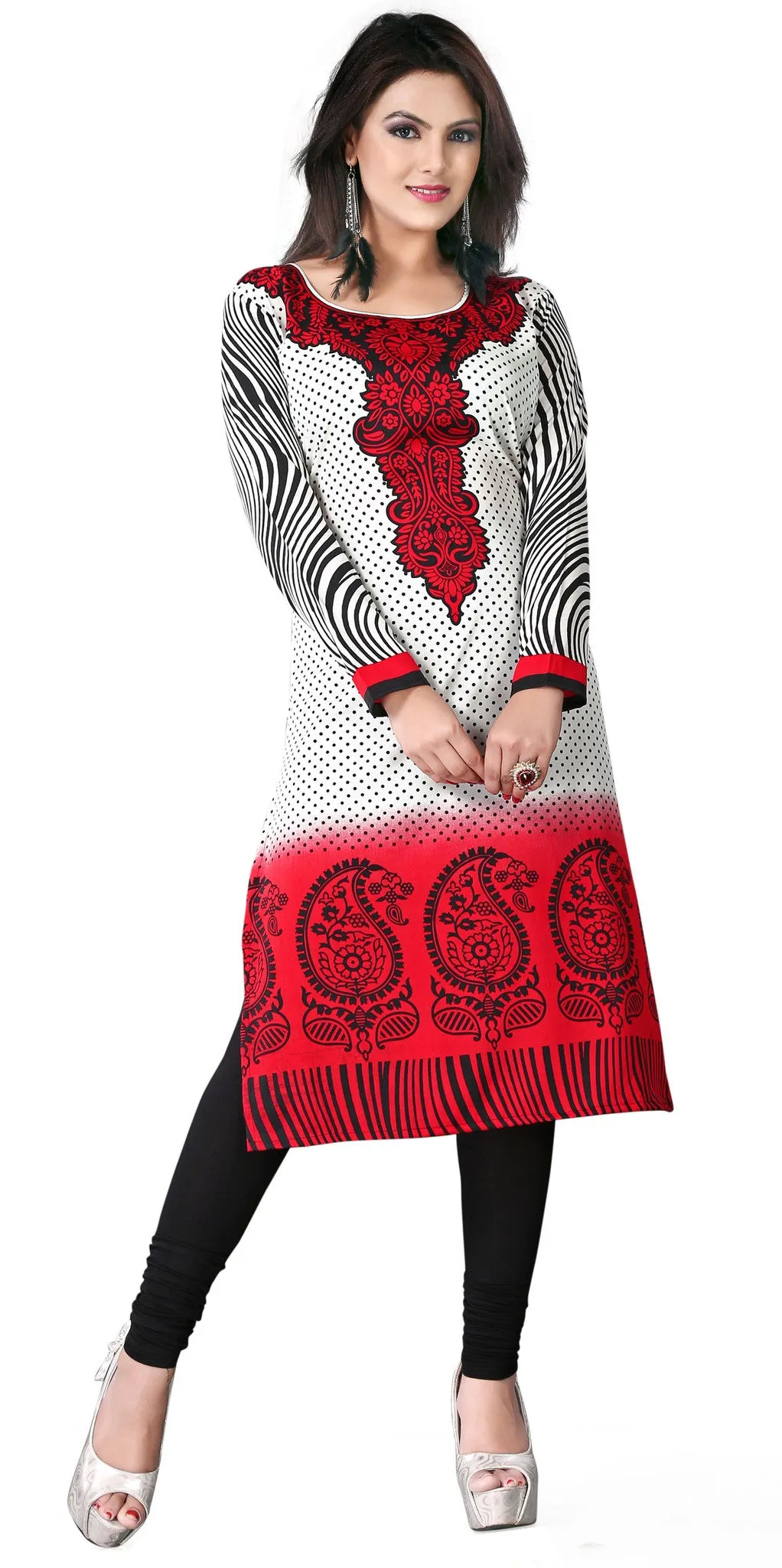 India Tunic Top Kurti Womens Long Blouse Indian Apparel (Red)