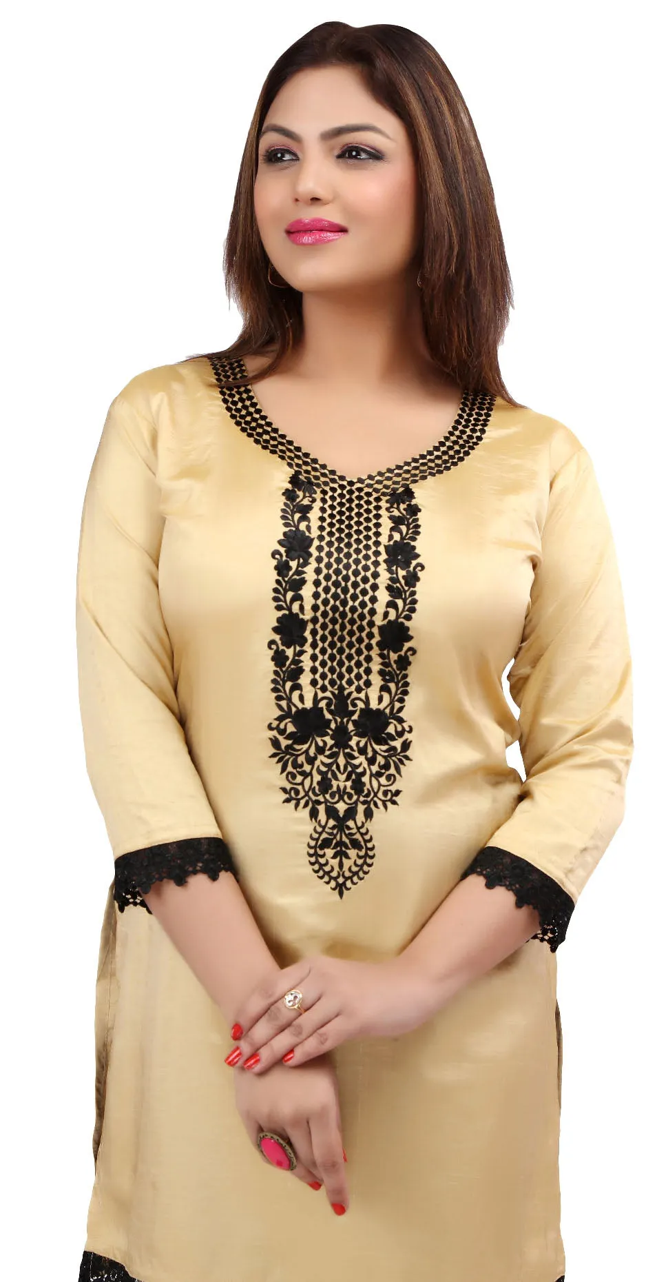 India Women's Tunic Top Kurti Embroidered Indian Clothing (Gold)