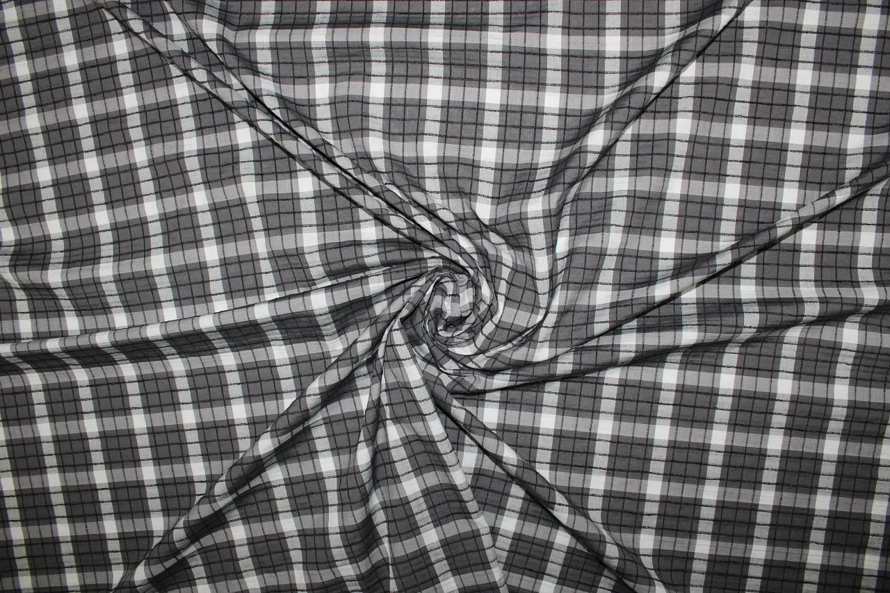 Italian Jacquard Plaid Cotton Shirting - Grays/Black