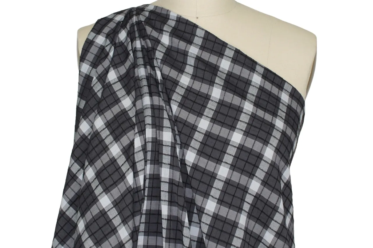 Italian Jacquard Plaid Cotton Shirting - Grays/Black