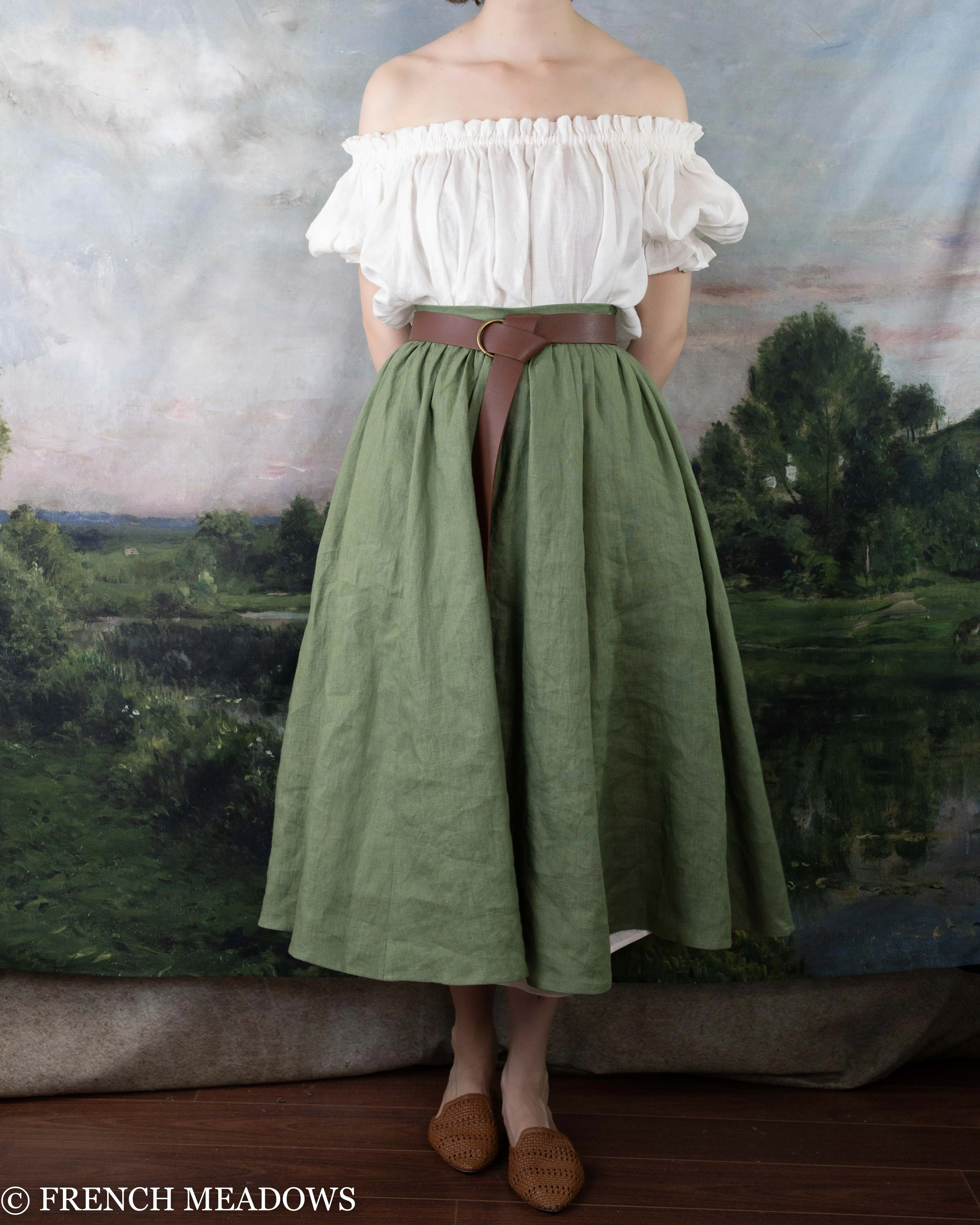 Ivy Green Linen Midi Skirt