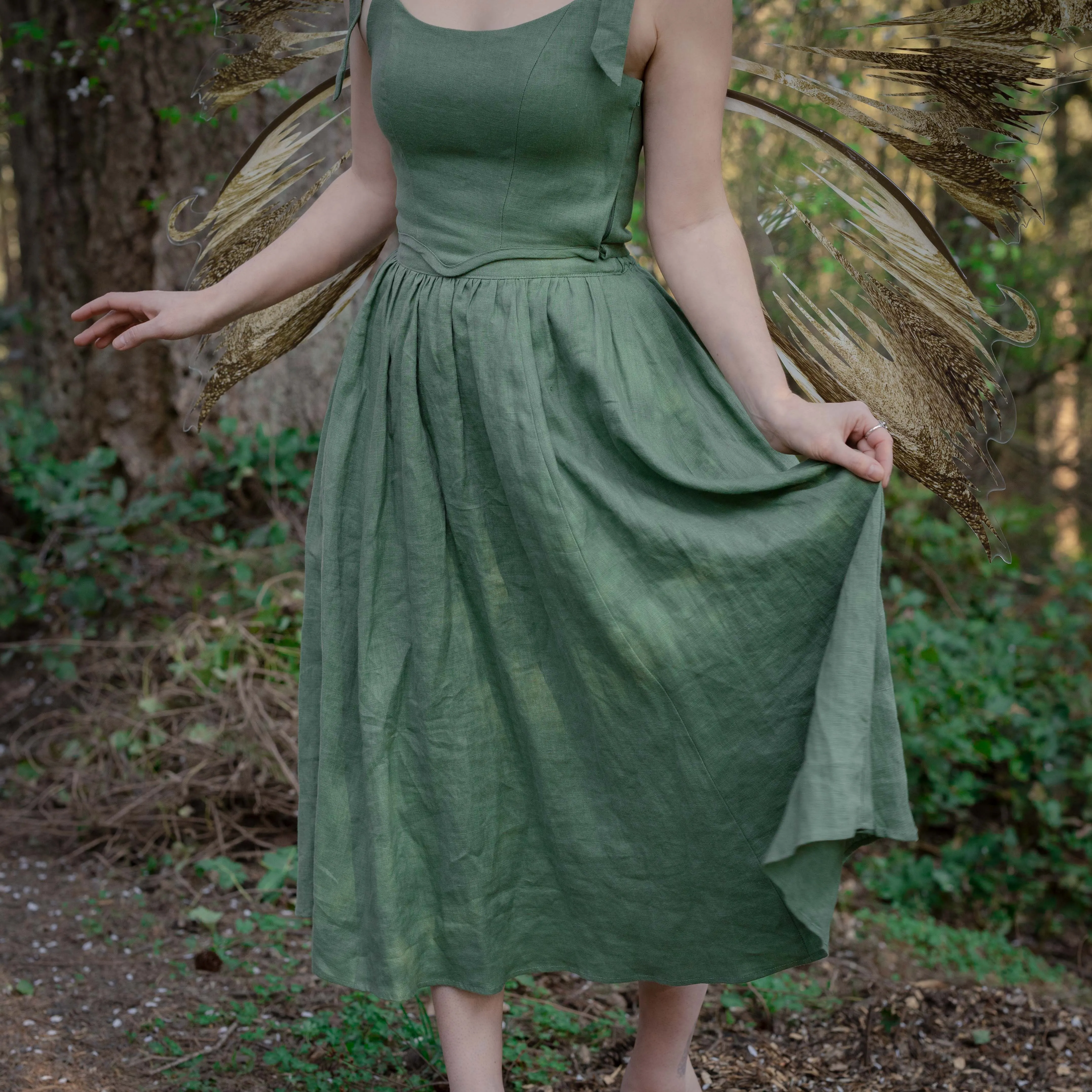 Ivy Green Linen Midi Skirt