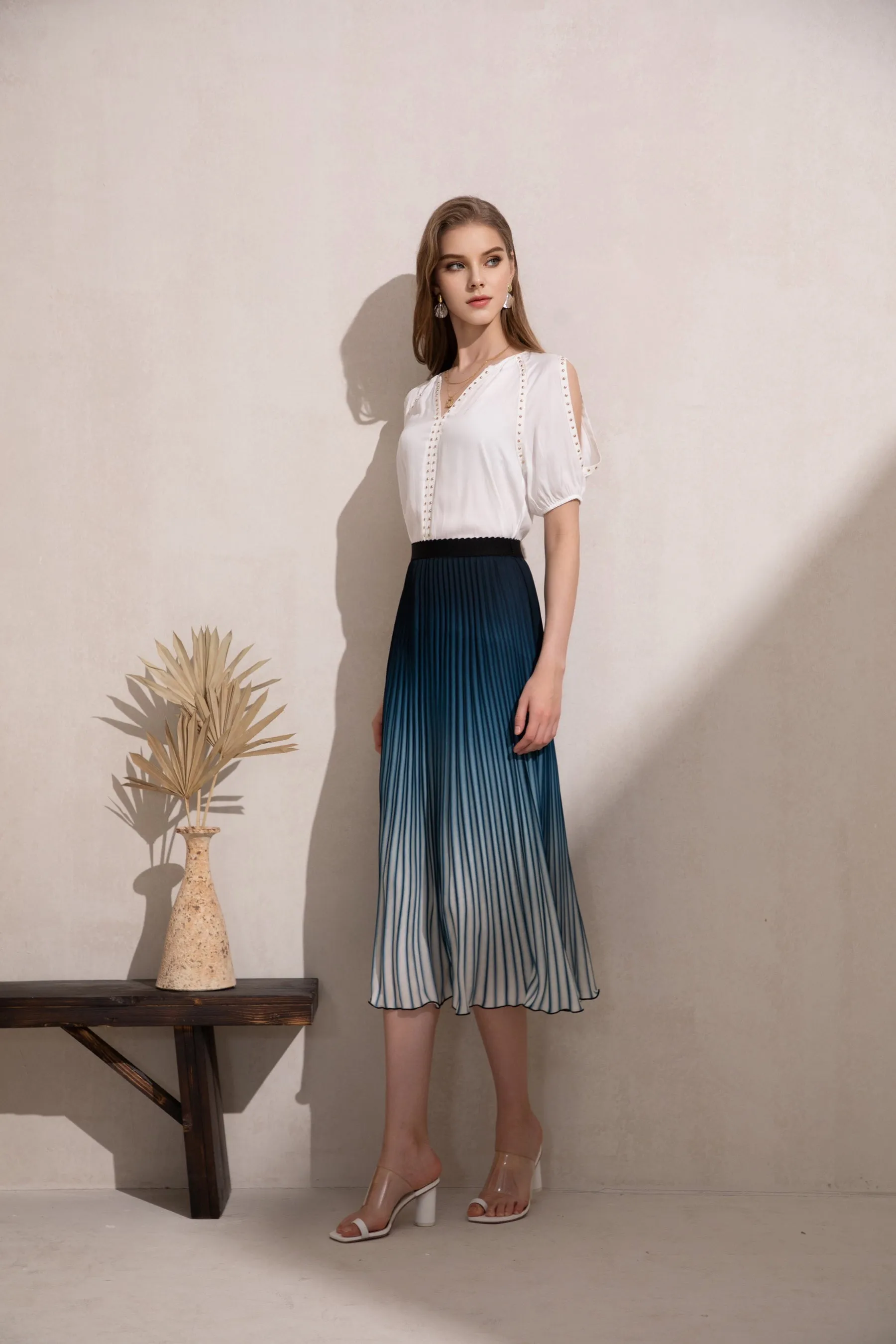 Jaquie Ombre Pleated Skirt - Blue - GDS