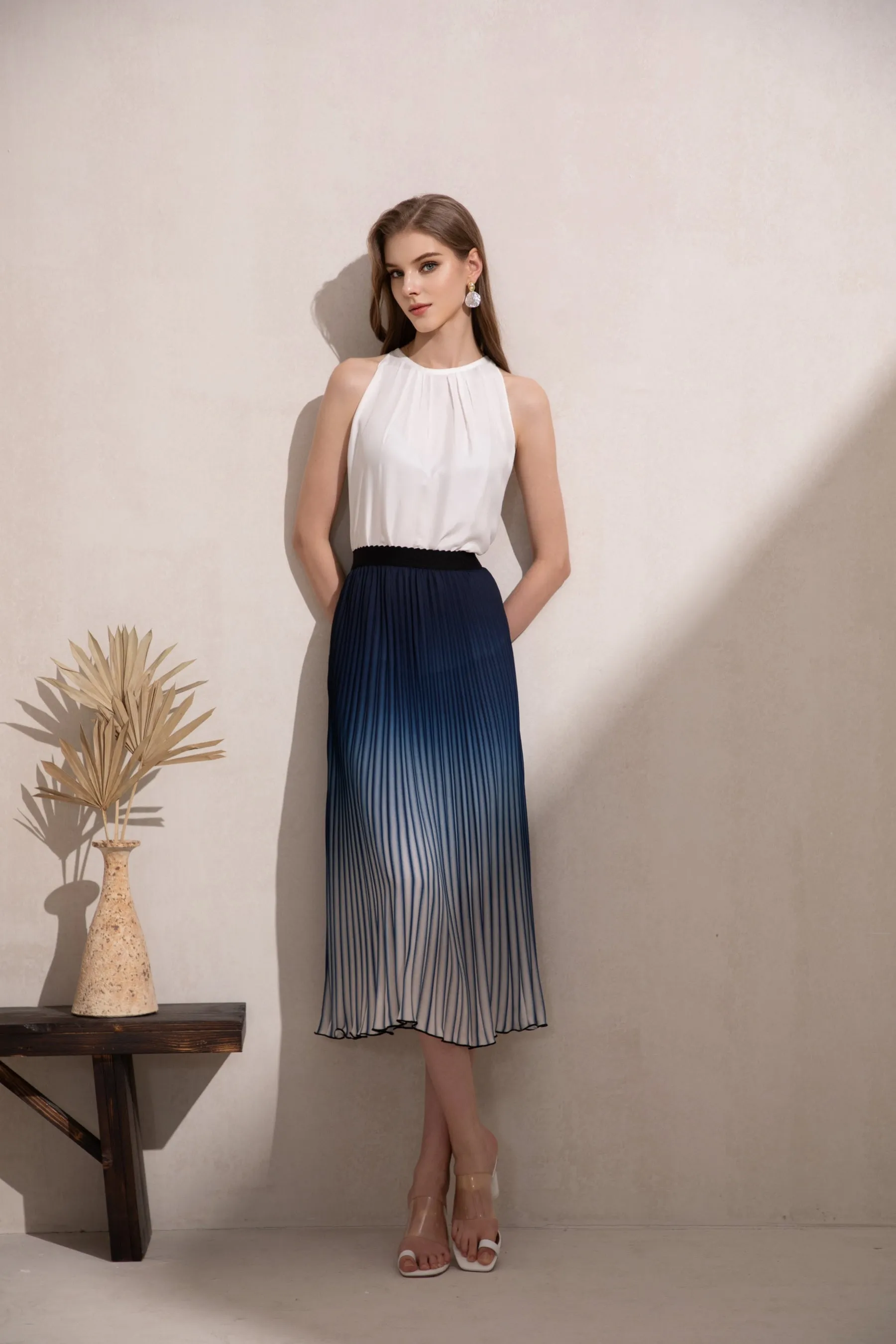 Jaquie Ombre Pleated Skirt - Blue - GDS