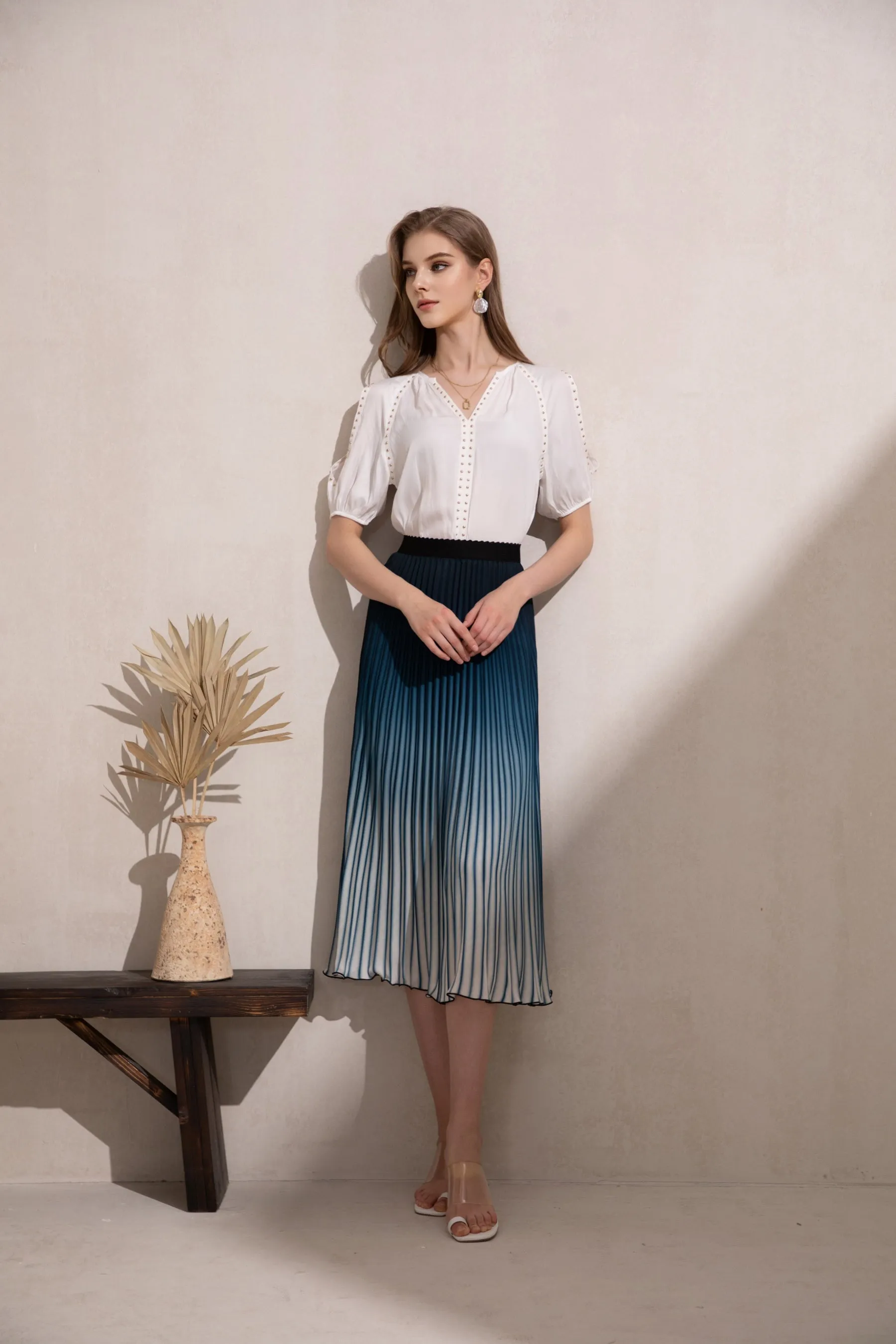 Jaquie Ombre Pleated Skirt - Blue - GDS