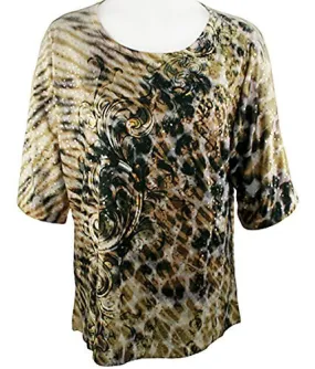 Jess & Jane - Animal Haze, Peek-a-Boo, Cold Shoulder, Scoop Neck, Sequined Top