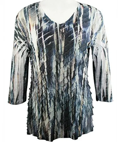 Jess & Jane - Denims, 3/4 Sleeve V-Neck Ruffled Sublimation Top