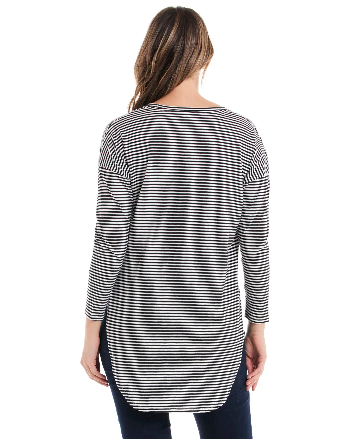 Jessie Long Sleeve Tee - White/Ebony Stripe