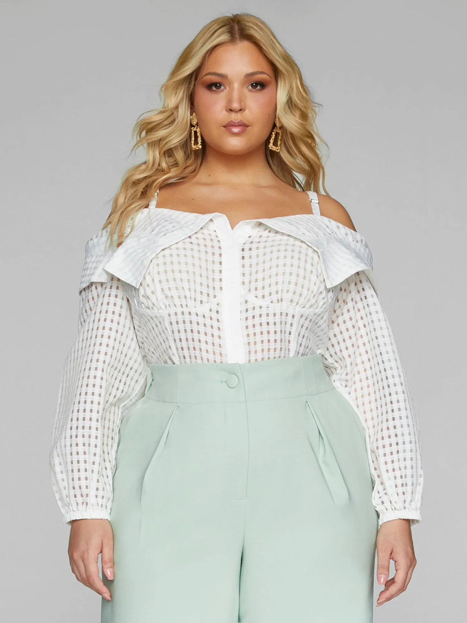 Julienne Off Shoulder Windowpane Top