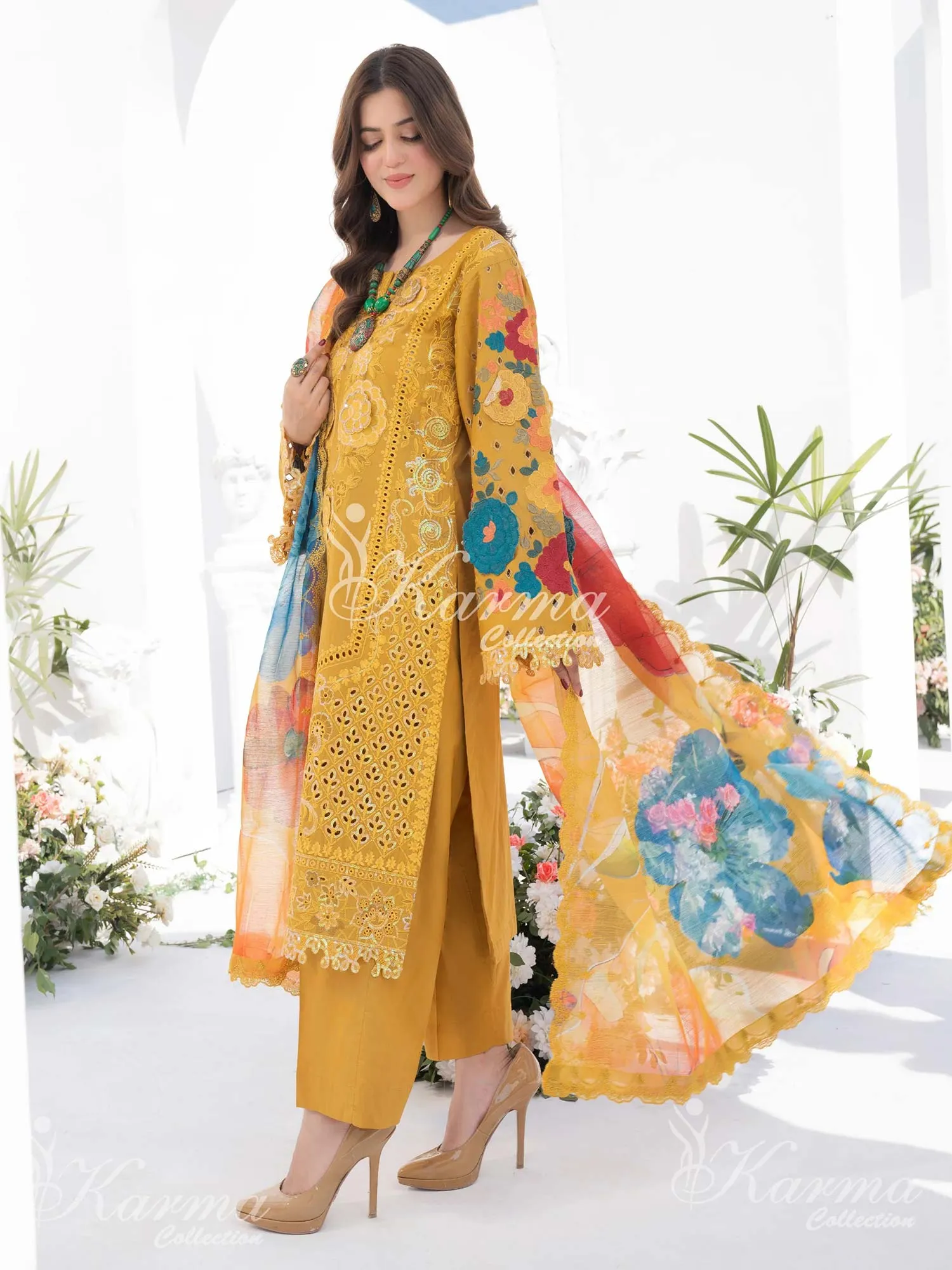 Karma Collection Mustard Cotton Embroidered Suit (KC1333)