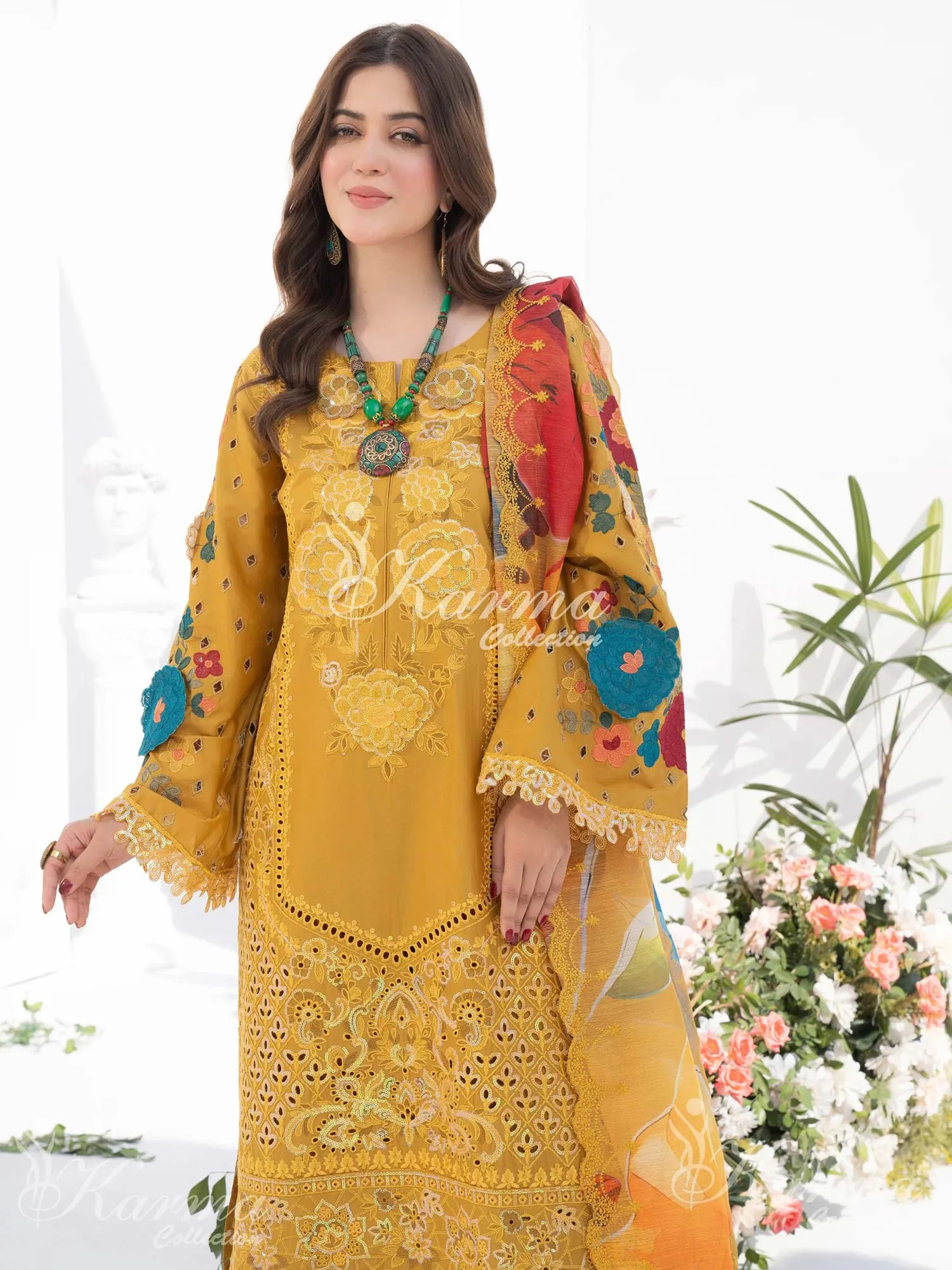 Karma Collection Mustard Cotton Embroidered Suit (KC1333)