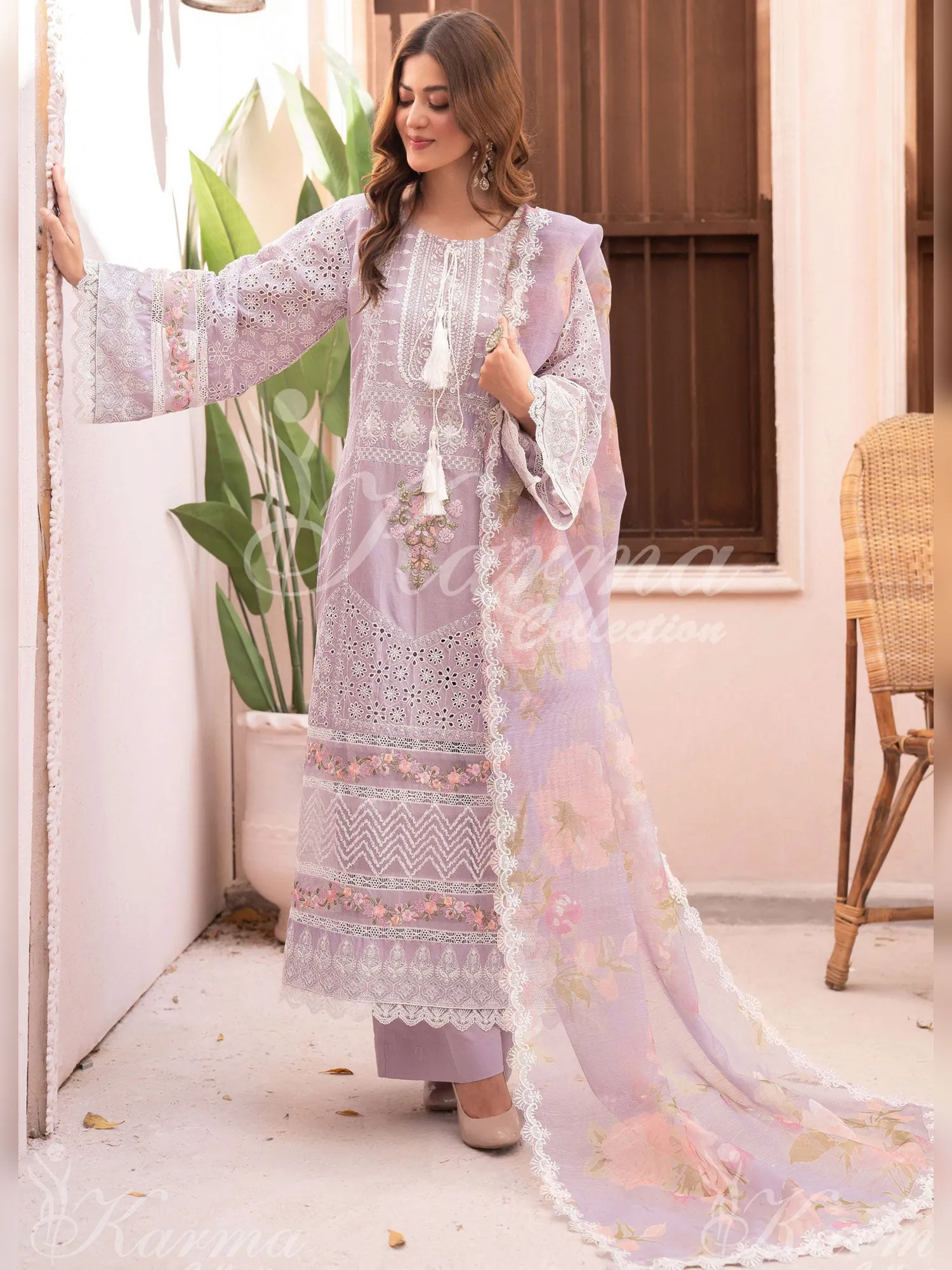 Karma Collection "Naqsh" Lavender Cotton Embroidered Suit (KC1353)