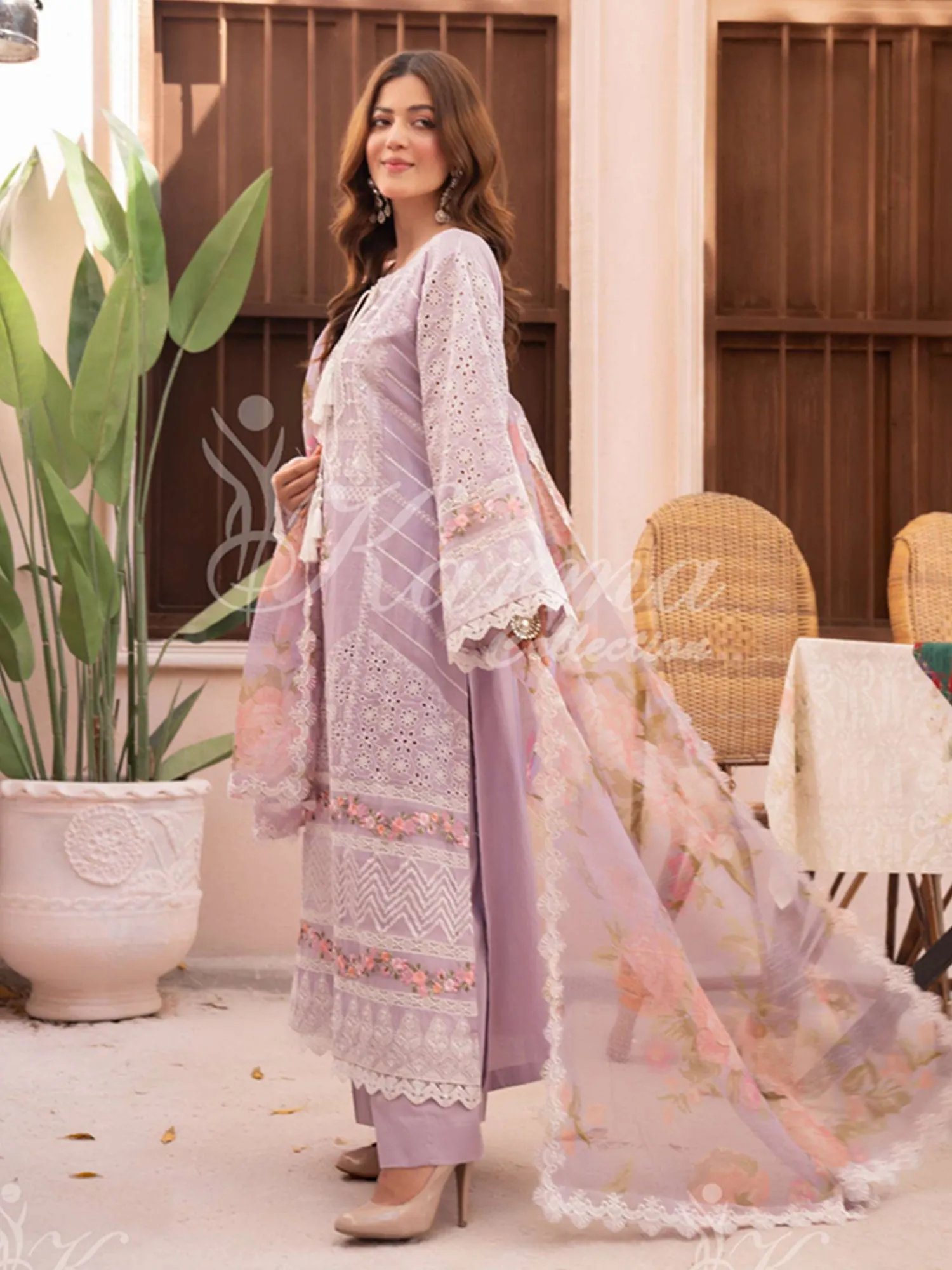 Karma Collection "Naqsh" Lavender Cotton Embroidered Suit (KC1353)