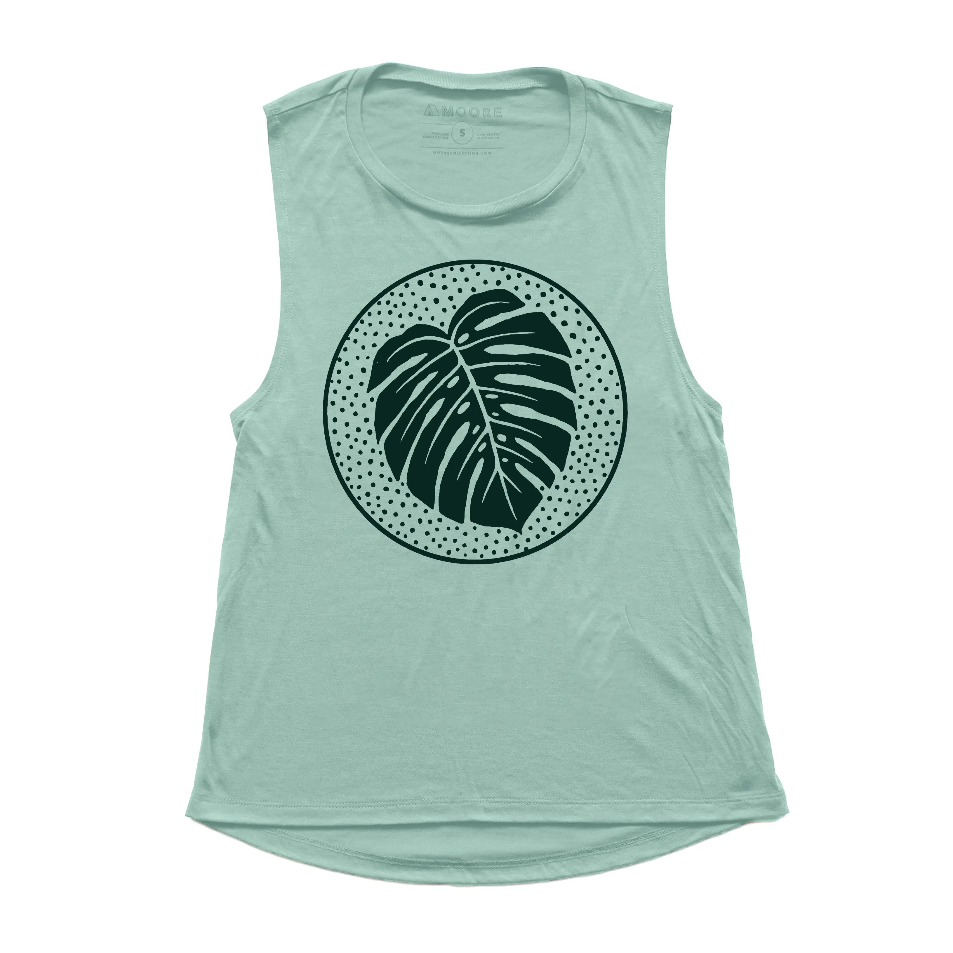 Ladies Monstera Circle Tank-Dusty Blue