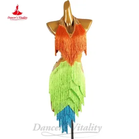 Latin Dance  Competition Clothing Customized Senior AB Stones Gradient Tassel Dress Women Tango Chacha Rumba Performance Costume