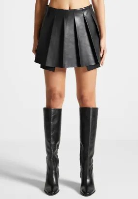 Leather Pleated Skort - Black