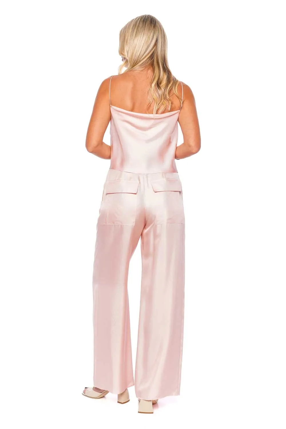 Light Pink Silk Twill Pleated Pant