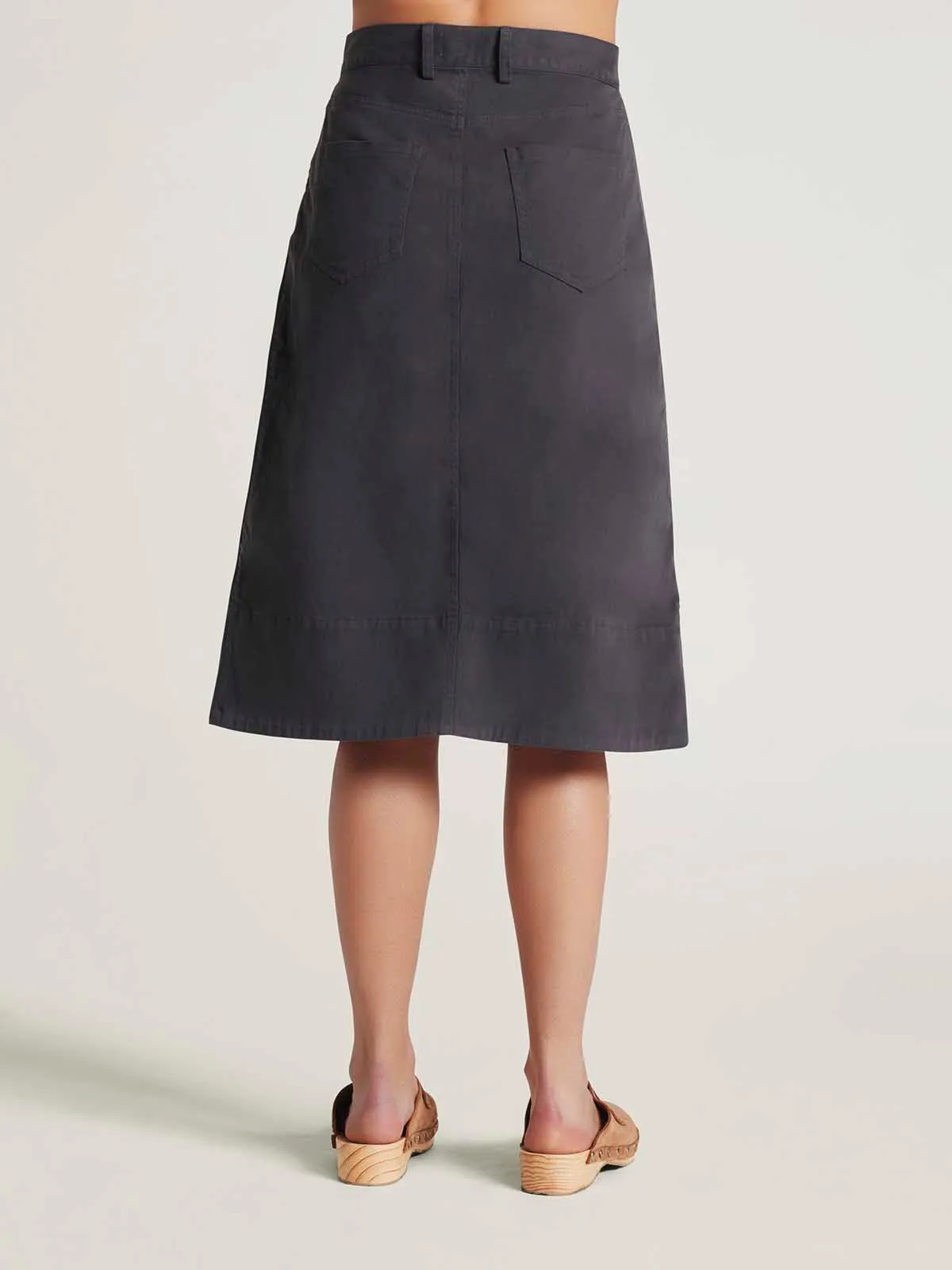 Lilivere Garment Dyed Organic Cotton Midi Skirt - Slate Grey