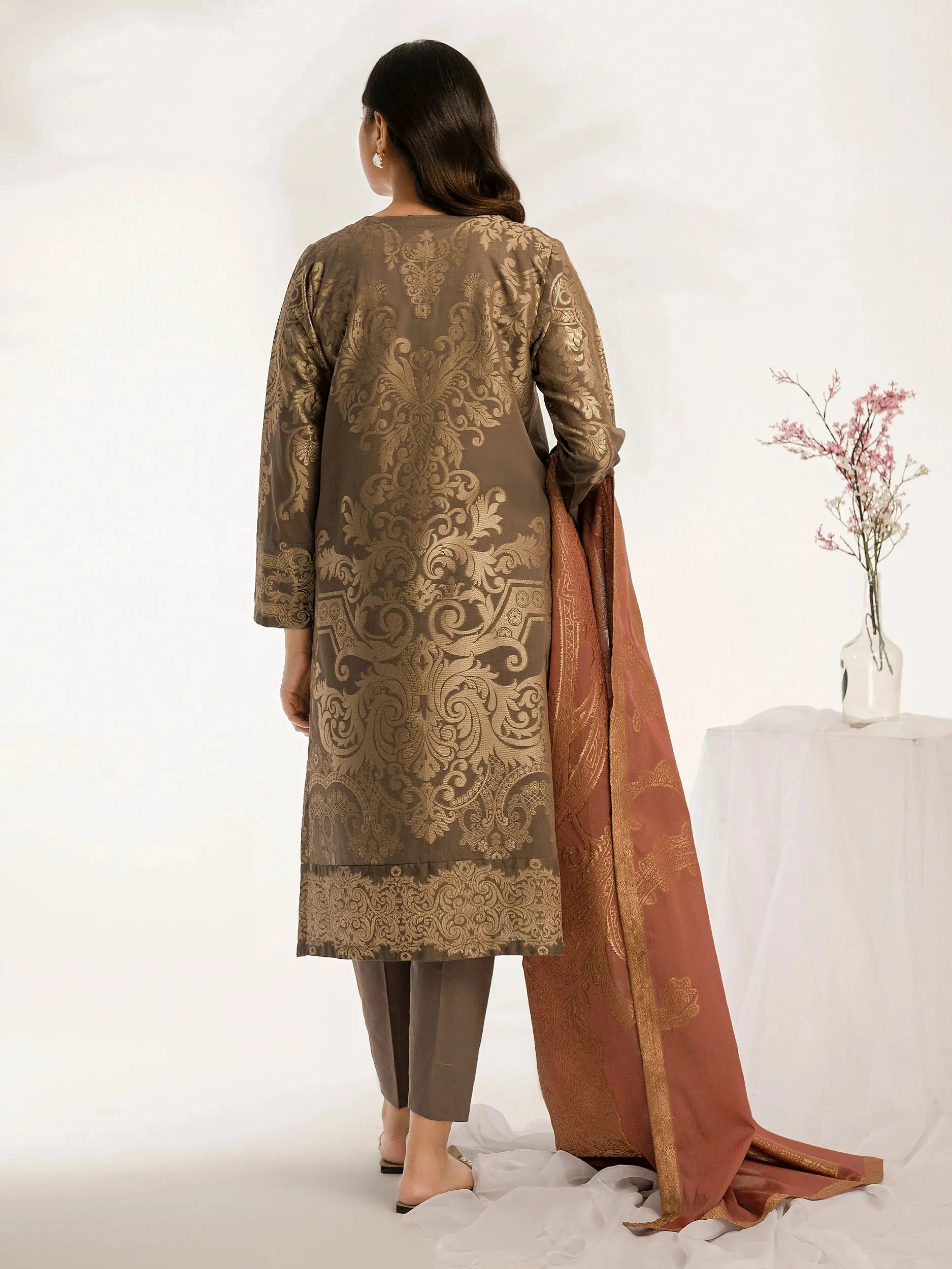 Limelight Brown Jacquard Embroidered 3-Piece Suit (P8772SU)