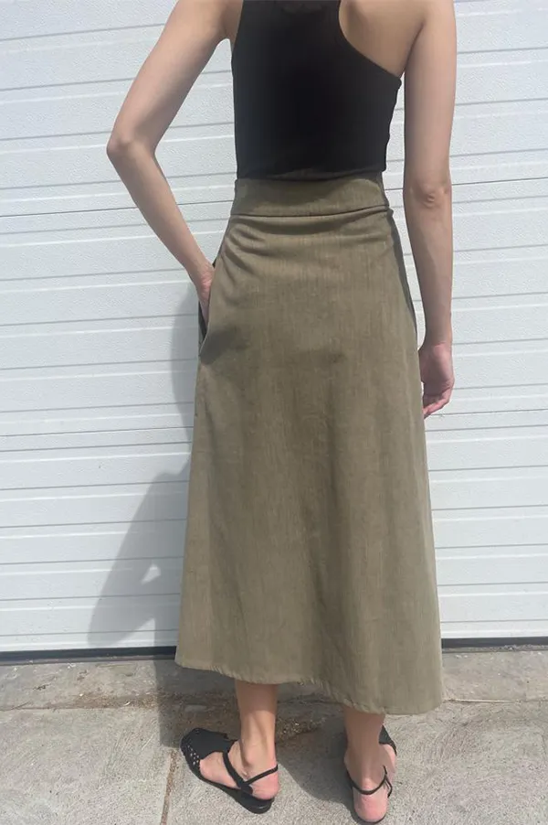 Long Corduroy Skirt in Khaki