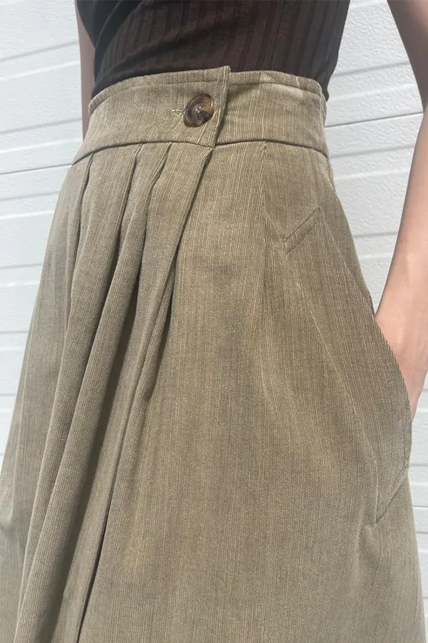 Long Corduroy Skirt in Khaki