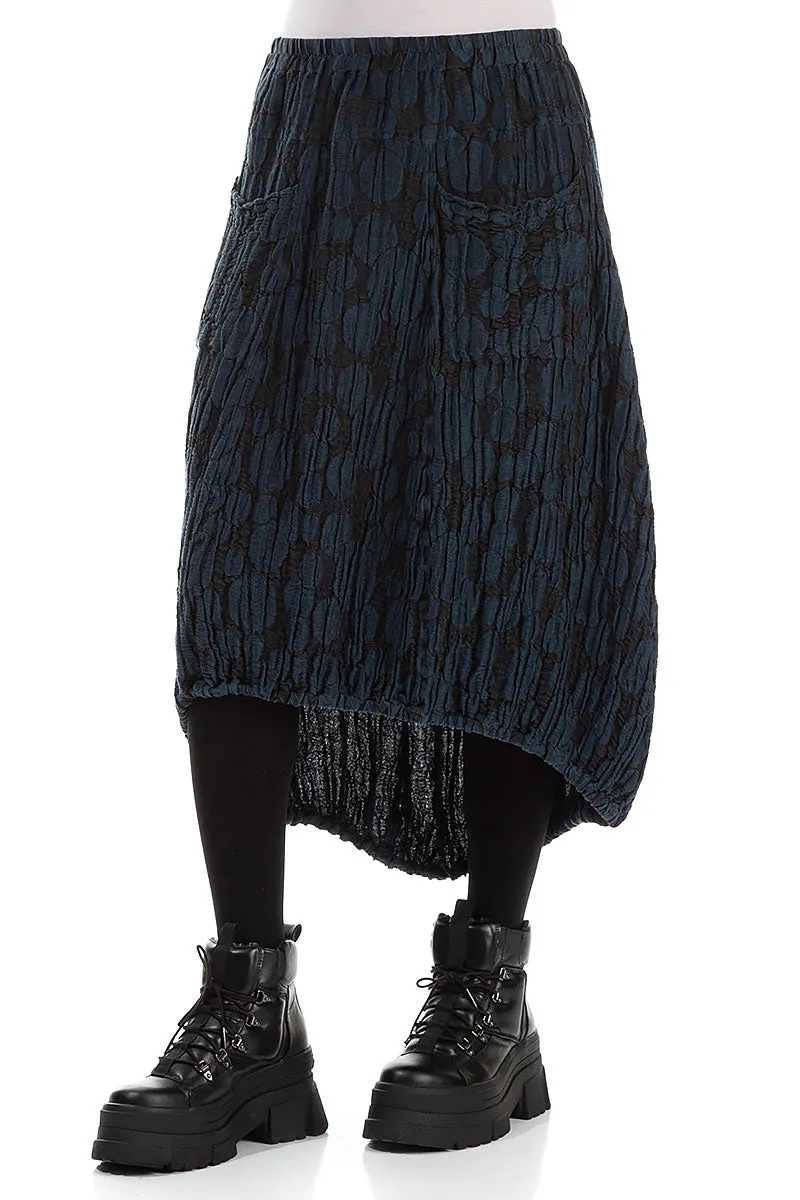 Longer Back Midnight Blue Circle Silk Linen Skirt