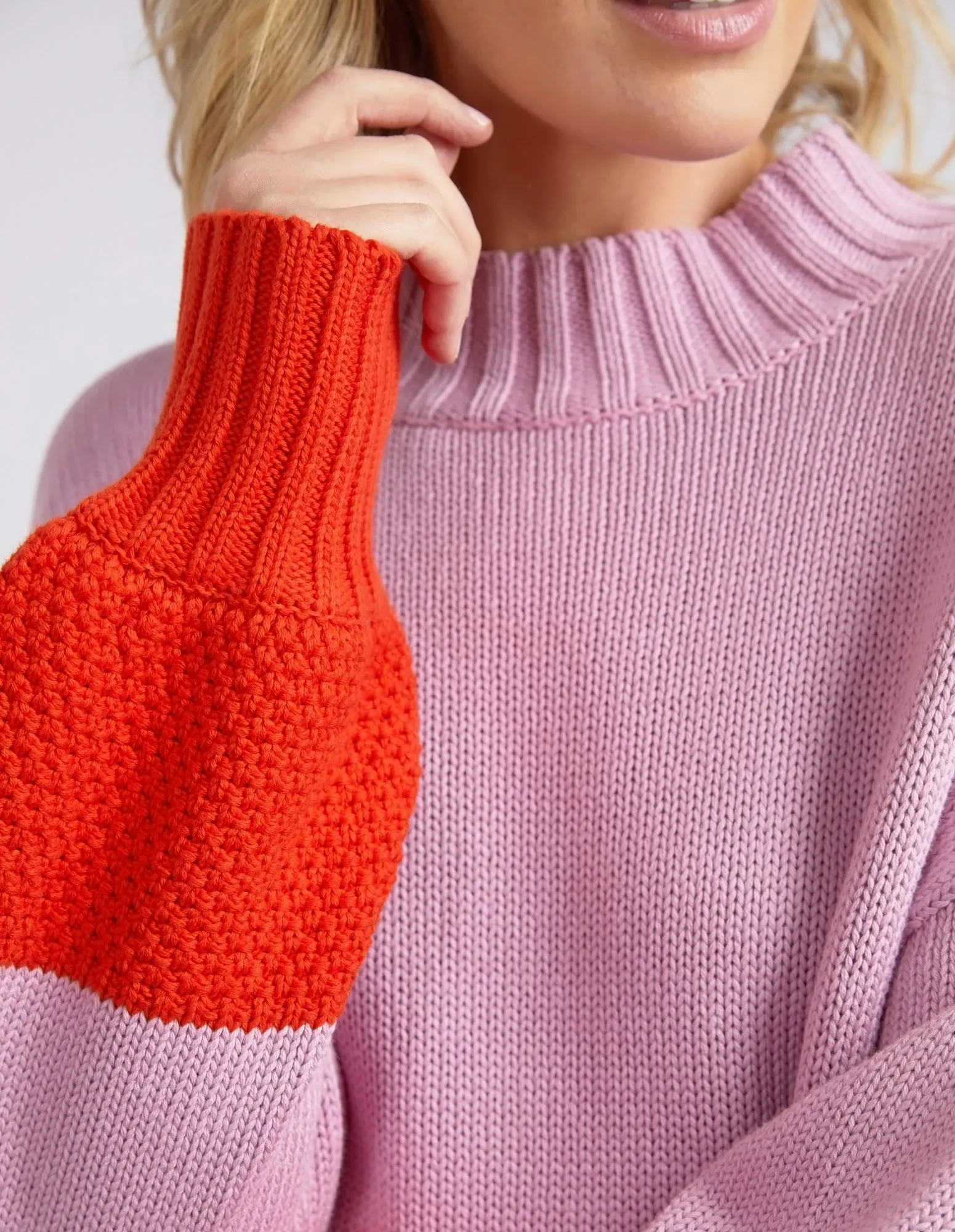 Louie Mock Neck Knit Peony Pink & Tangello