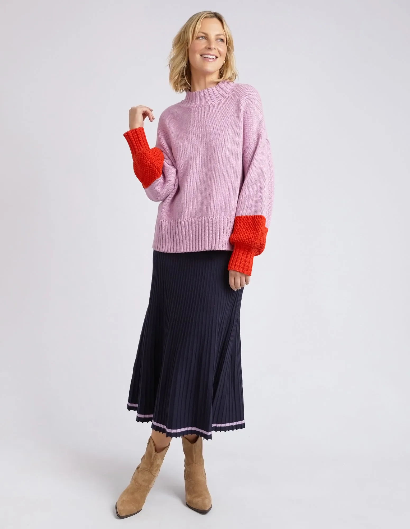 Louie Mock Neck Knit Peony Pink & Tangello