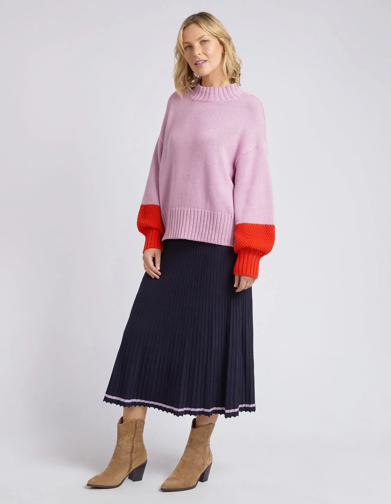 Louie Mock Neck Knit Peony Pink & Tangello