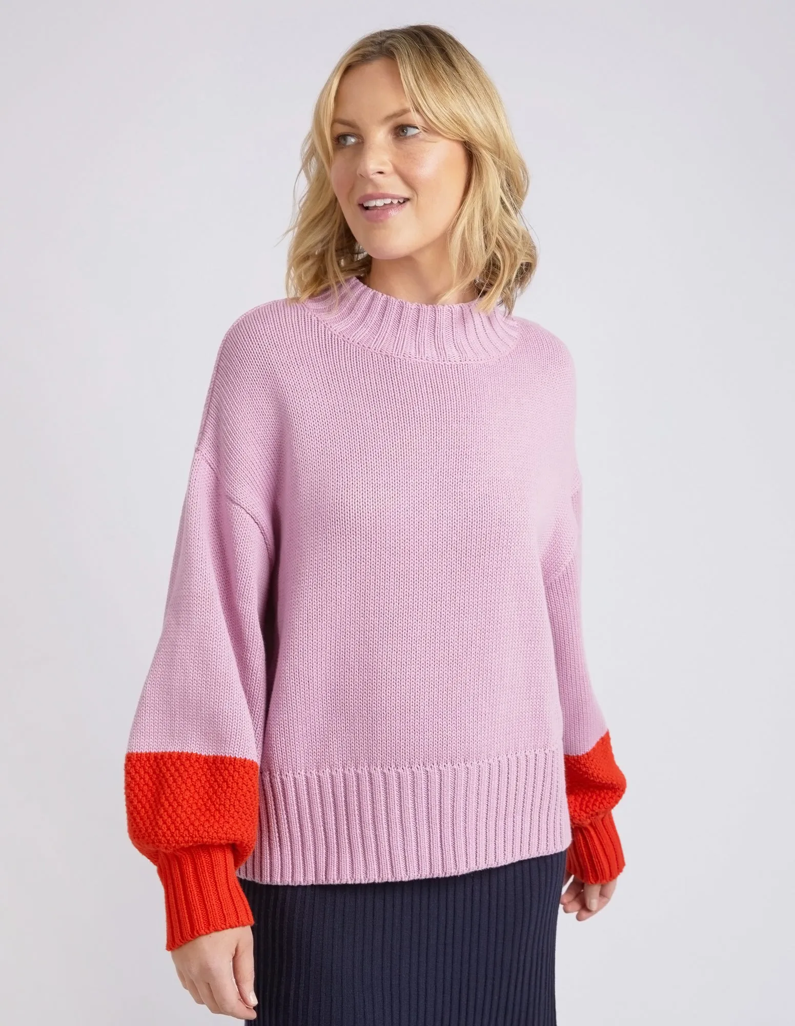 Louie Mock Neck Knit Peony Pink & Tangello