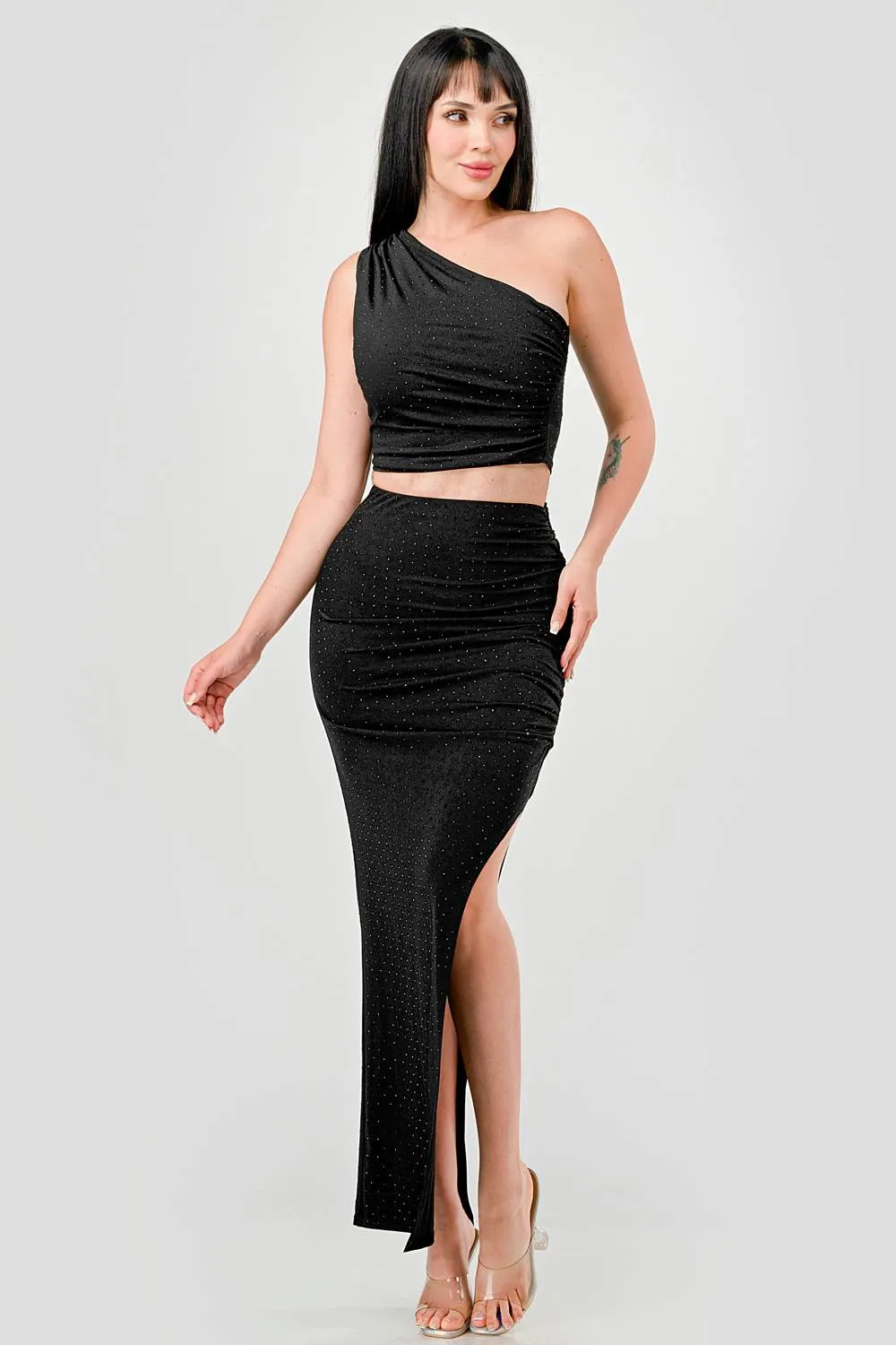 LUXE ITY ASYMETRIC TANK TOP & MAXI SKIRTS SET