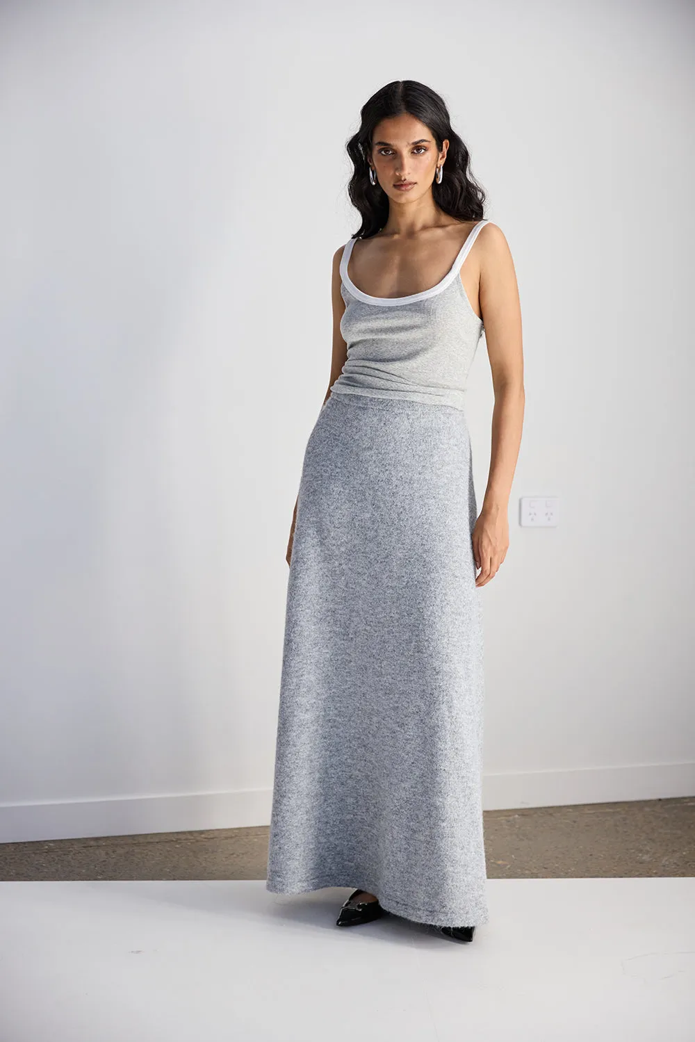 Lya Knit Maxi Skirt Grey Marle