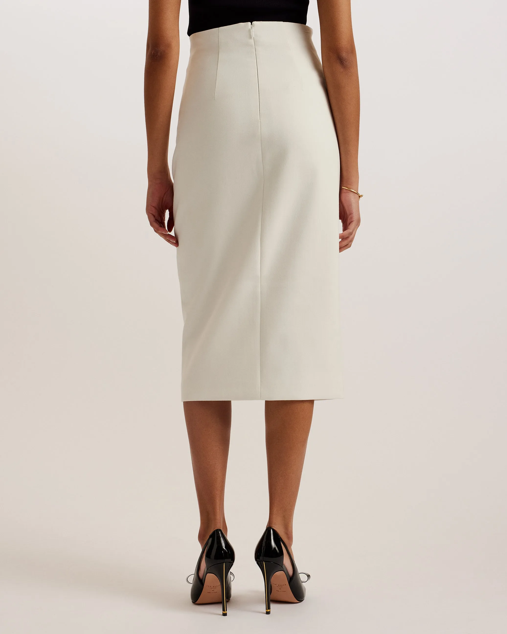 Manabus Tailored Midi Pencil Skirt With Front Split White