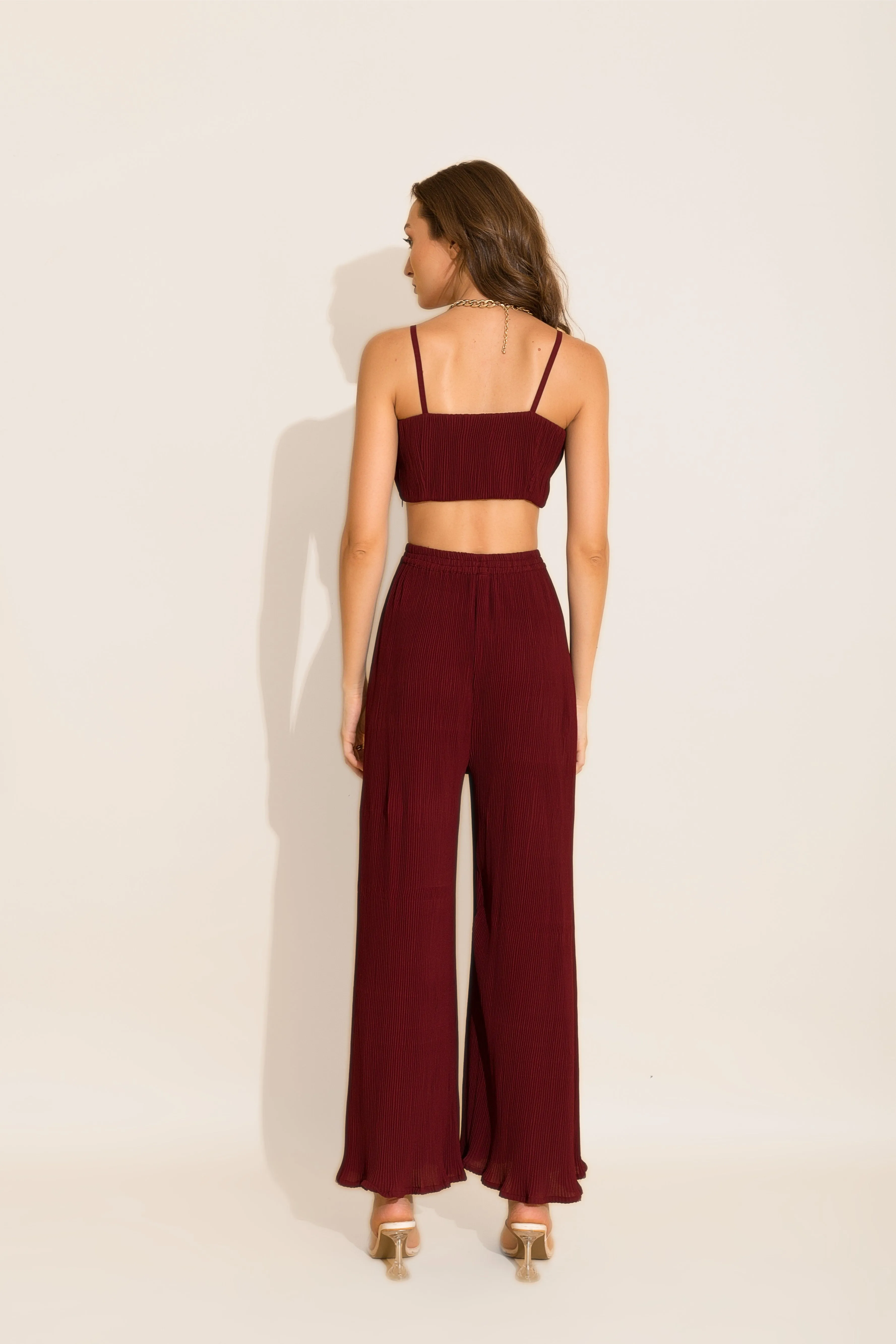 Maroon Micro Pleated Loungewear Pants