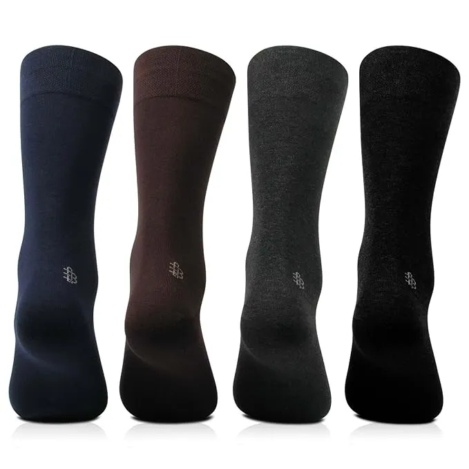 Men Cotton Odour Free Multicolored Plain Socks- Pack of 4