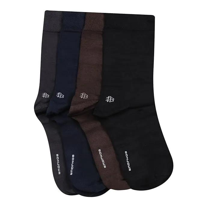 Men Cotton Odour Free Multicolored Plain Socks- Pack of 4