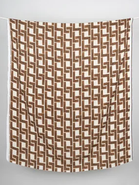 Mid Century Geo Print Viscose Dobby - Cream   Tan - Swatch