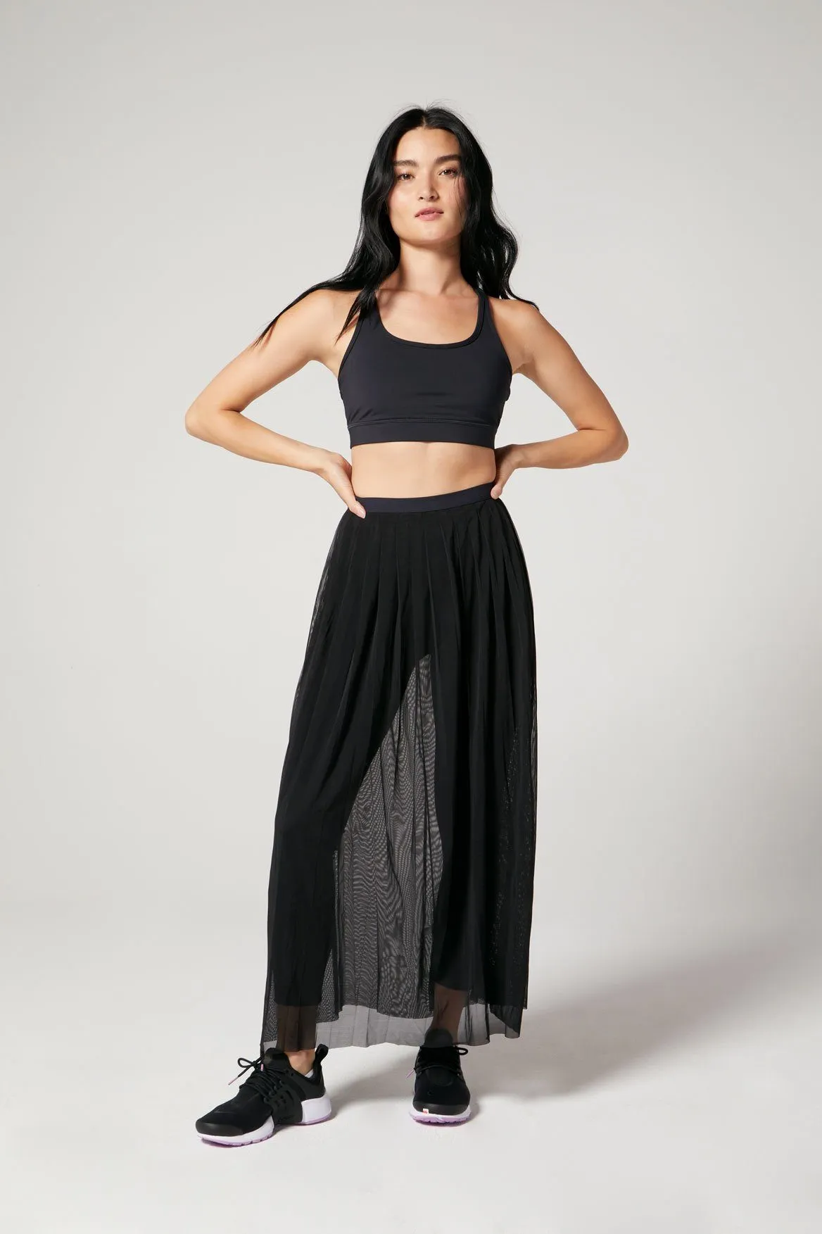 Mikayla Pleated Mesh Skirt Jet Black