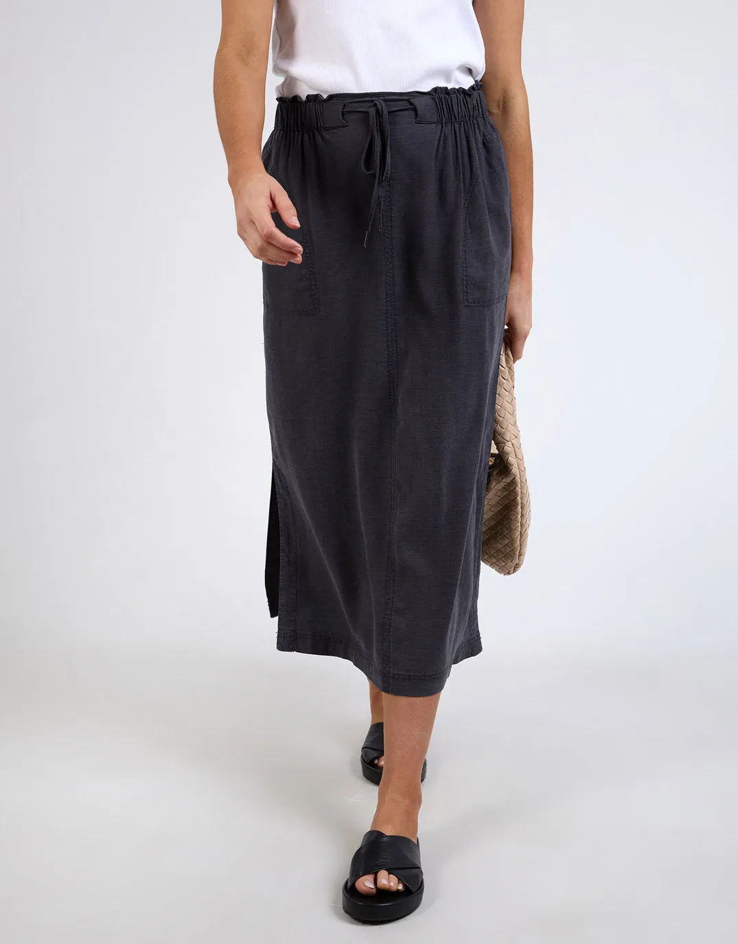 Trendy Washed Black Mila Utility Skirt with Pockets and Adjustable Waist