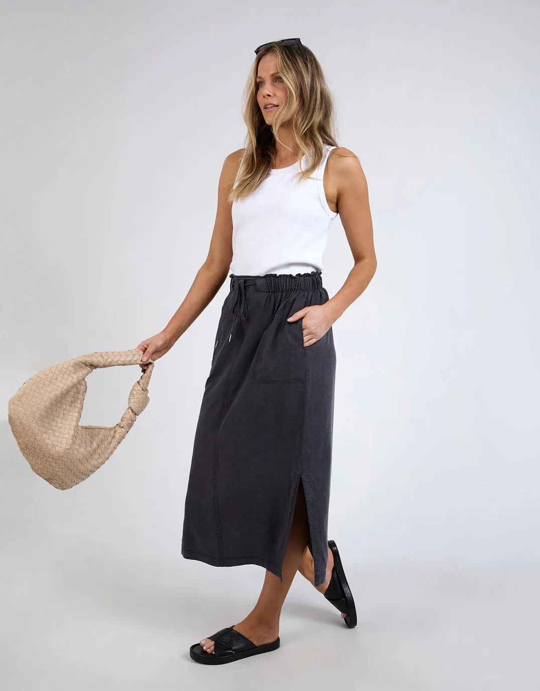 Trendy Washed Black Mila Utility Skirt with Pockets and Adjustable Waist