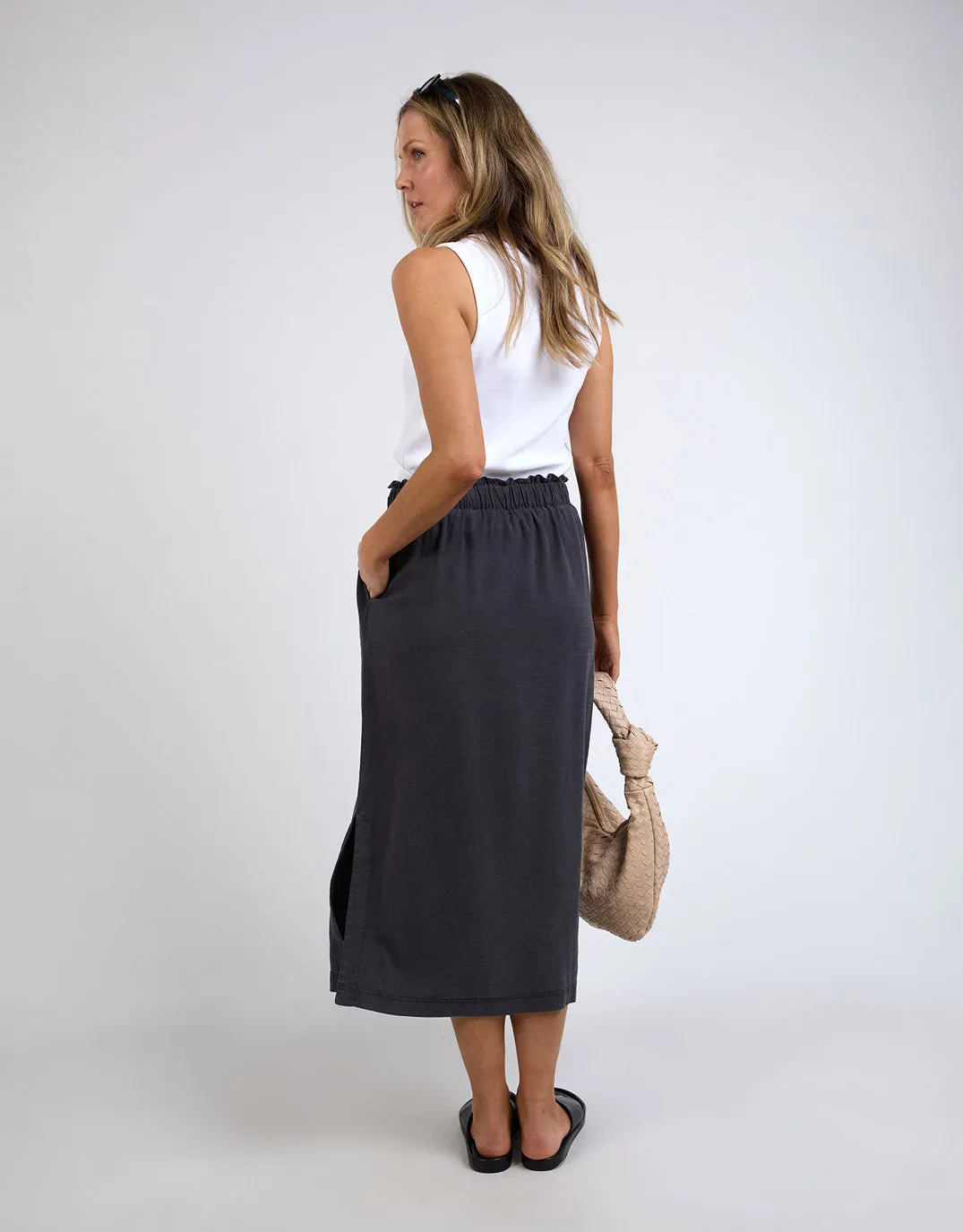 Trendy Washed Black Mila Utility Skirt with Pockets and Adjustable Waist