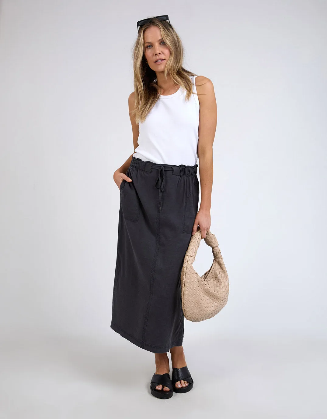 Trendy Washed Black Mila Utility Skirt with Pockets and Adjustable Waist