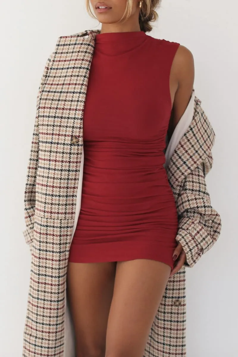 Minimalist Mini Dress in Maroon