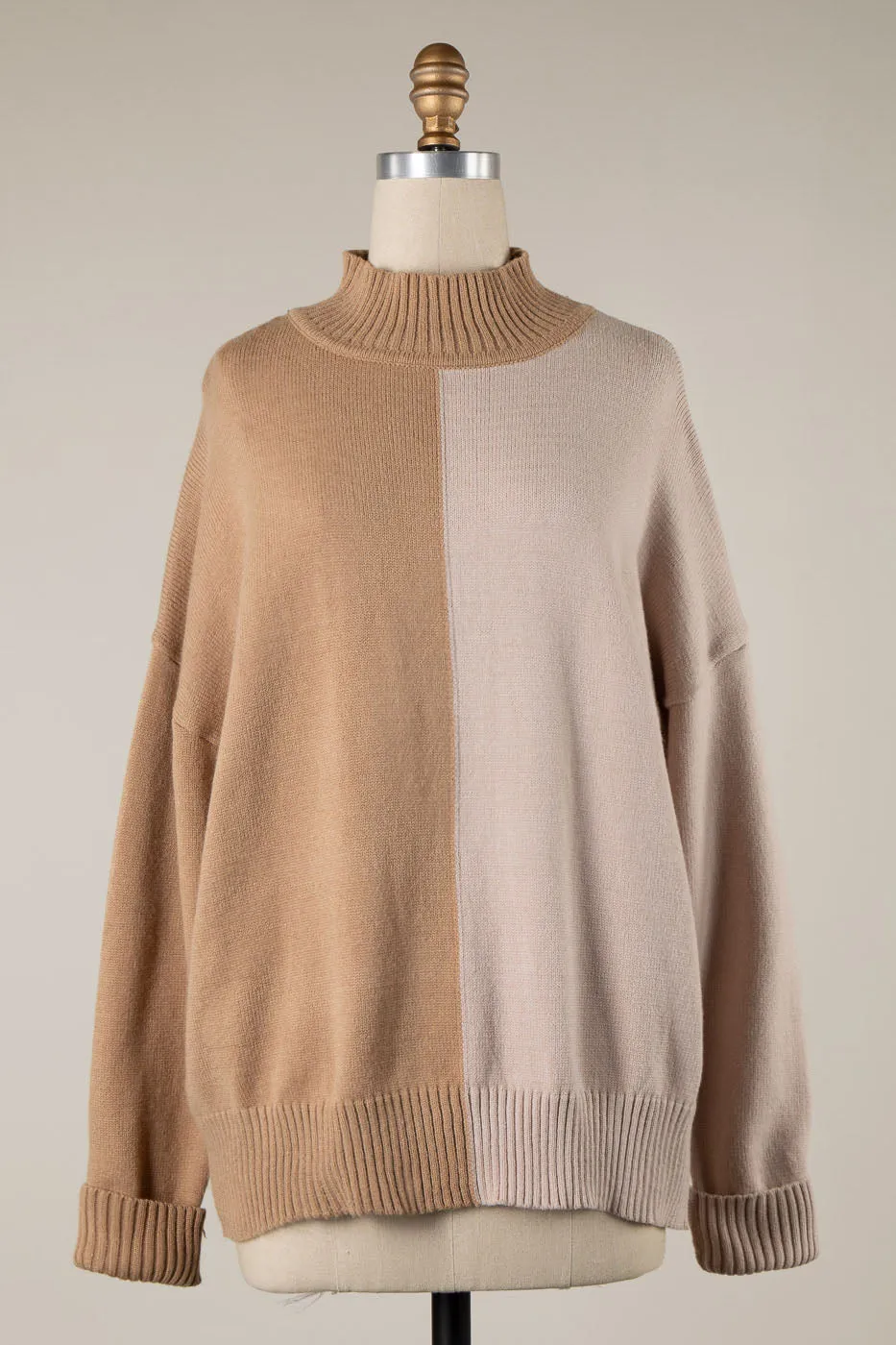 MOCK NECK COLOR BLOCK KNIT SWEATER 1 PACK