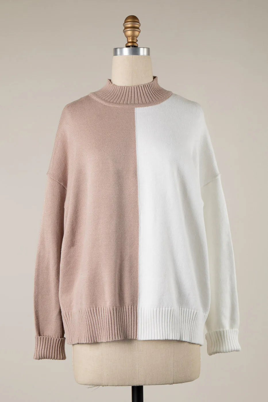 MOCK NECK COLOR BLOCK KNIT SWEATER 1 PACK