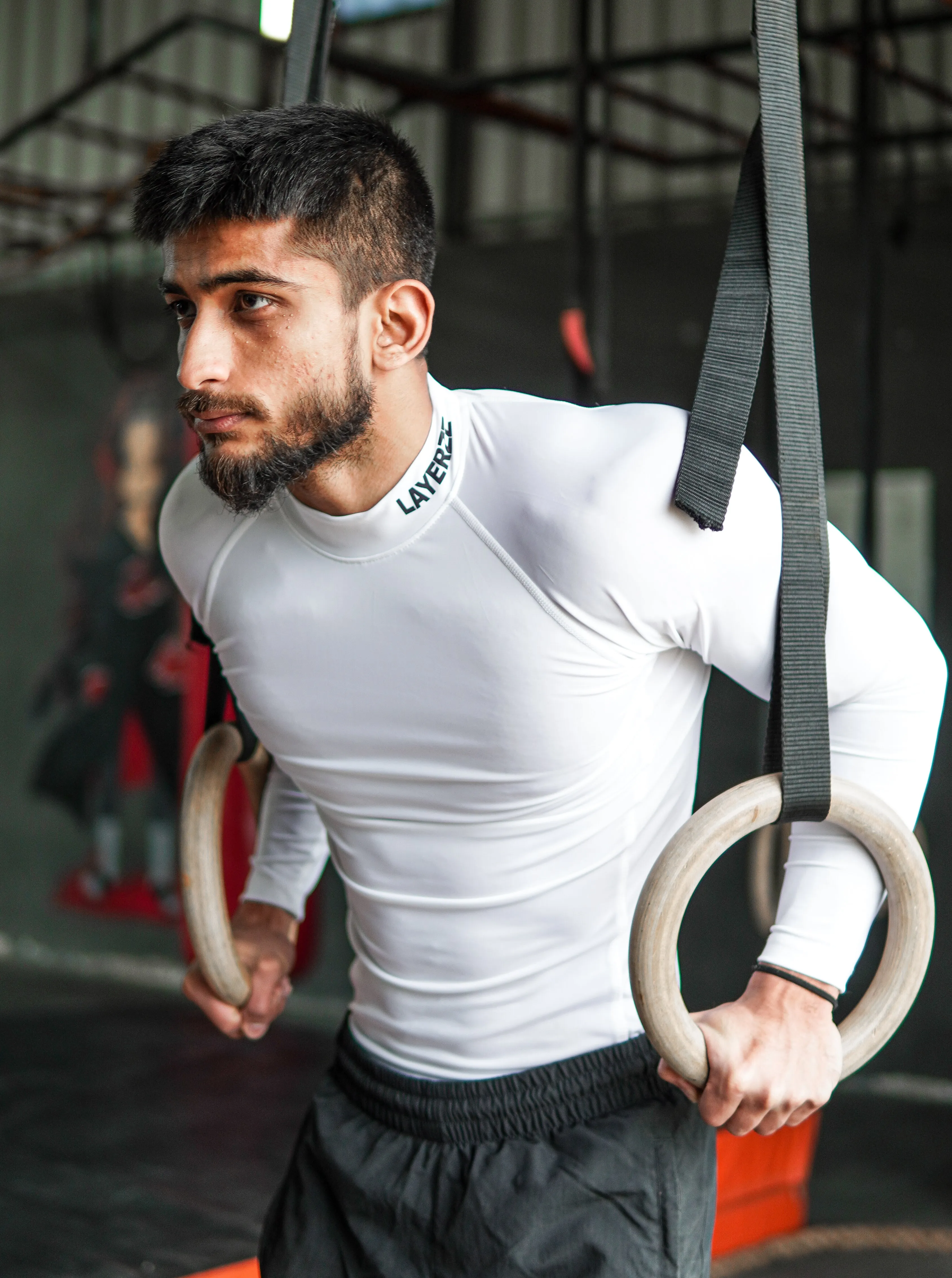 Mock neck compression full sleeve - White