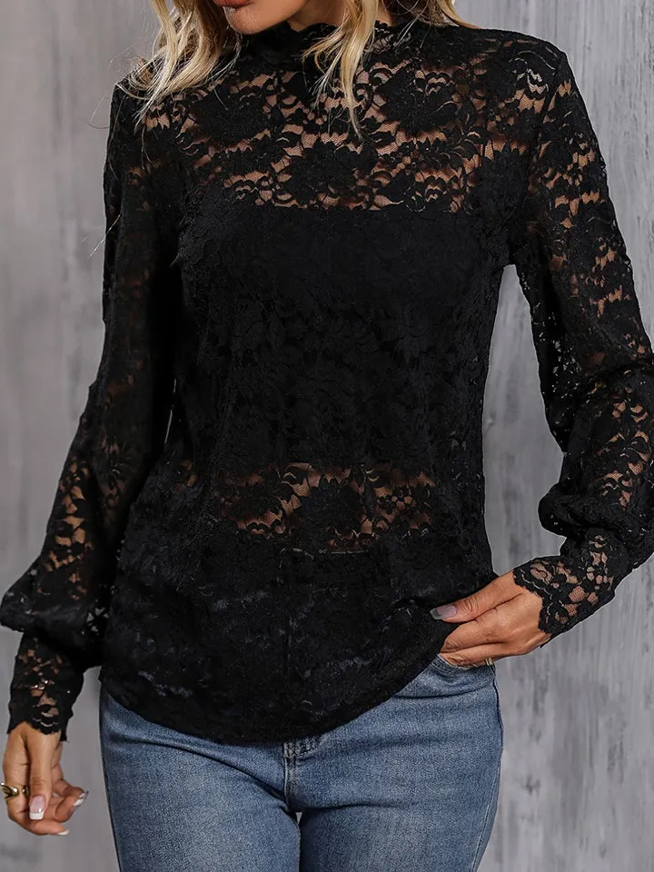 Mock Neck Lace Blouse