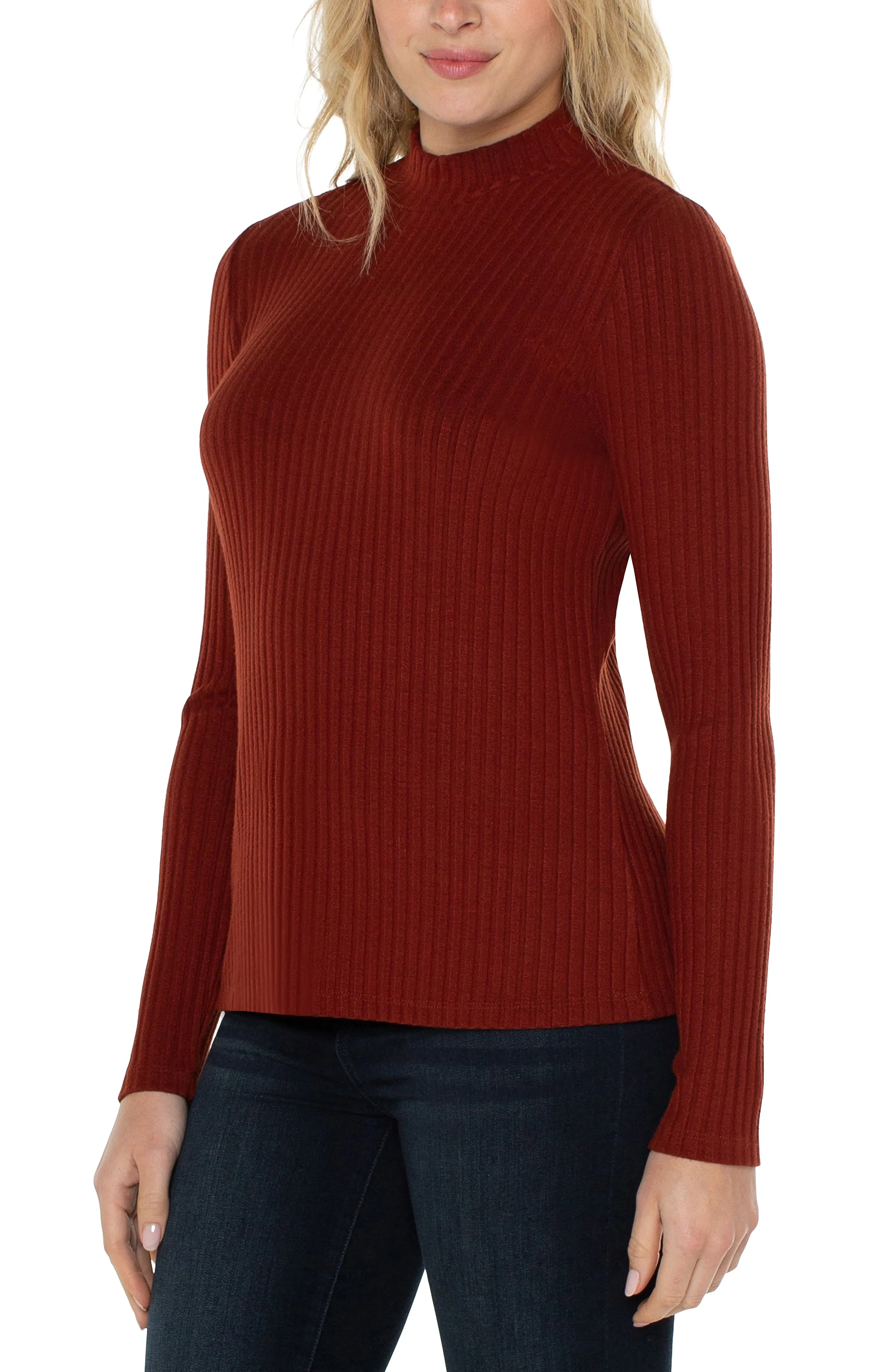 MOCK NECK LONG SLEEVE KNIT TOP