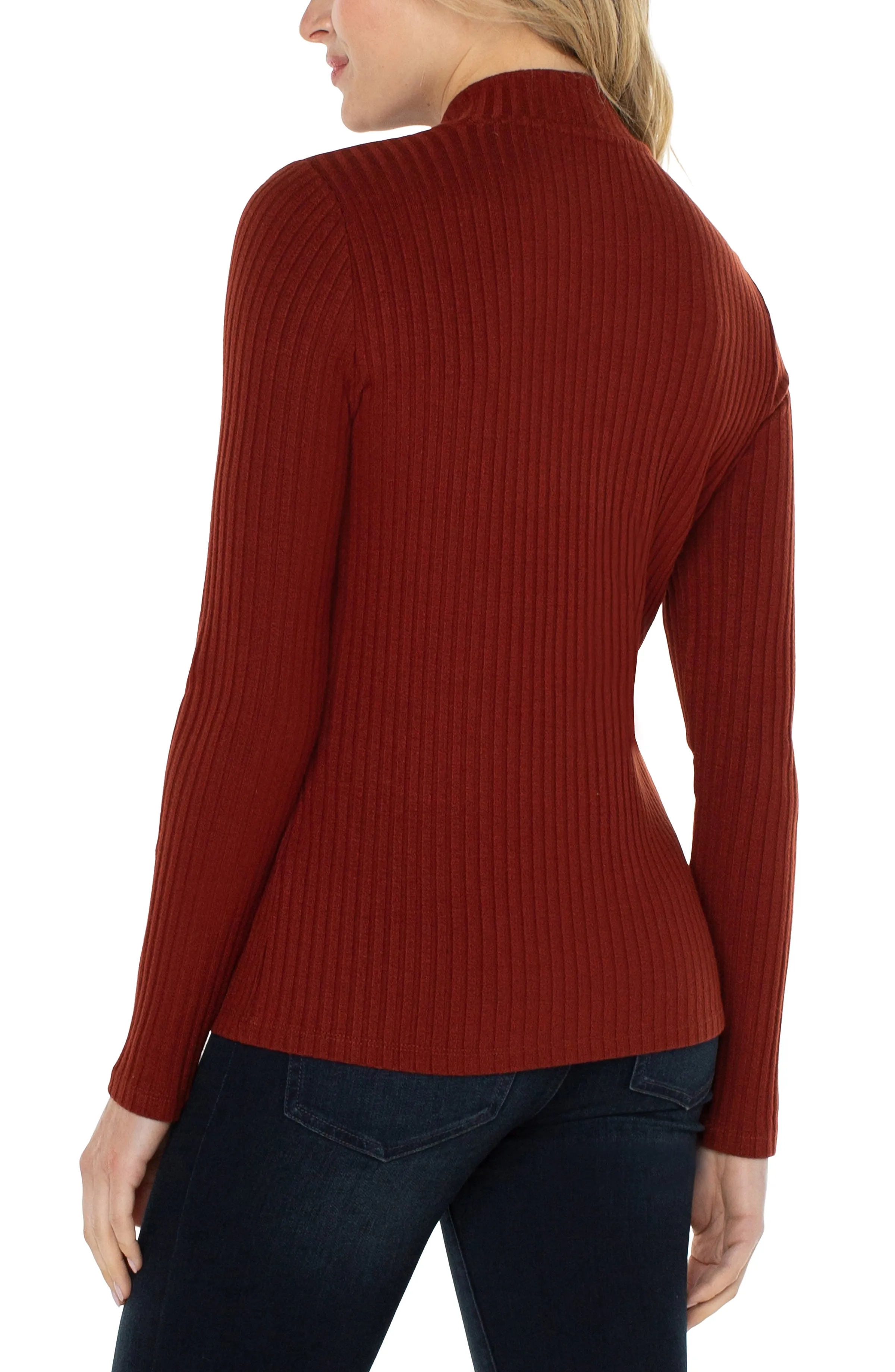 MOCK NECK LONG SLEEVE KNIT TOP